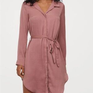 H&M Divided Dusty Rose Satin Shirt Dress